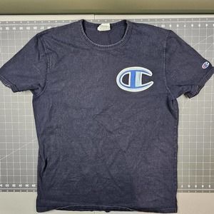 Vtg Champion Tshirt Mens L Blue Big Logo Y2K Streetwear Skater Classic Preppy